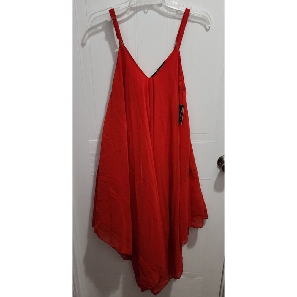 NEW Mlle Gabrielle Women's Dress Handkerchief Spaghetti Strap Solid Red Sz Small